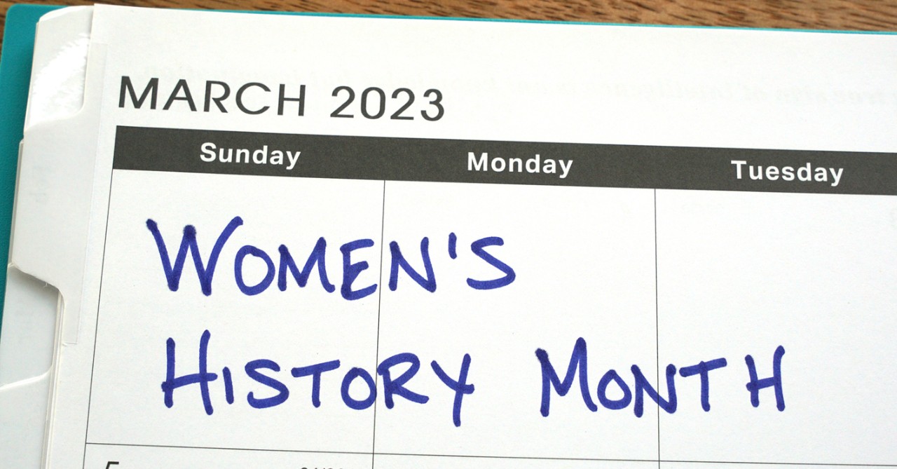 Women's History Month marked on a calendar in March 2023.